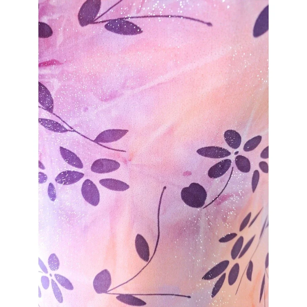 Satara VTG Asymmetric Cutout Glittered Floral Tank Leotard Size AL Pink Marble - Picture 12 of 16